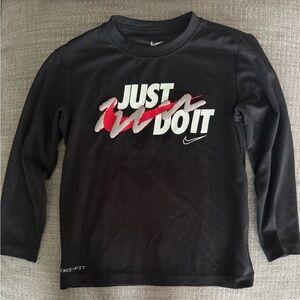 Boys Nike Black “Just Do It” Textured Long Sleeve Shirt, Size 5